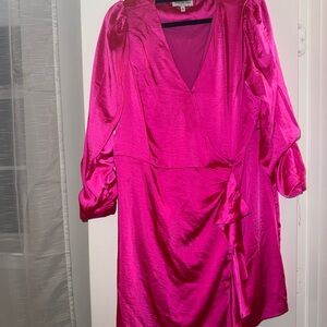 Skies Are Blue Fuchsia Satin wrap dress